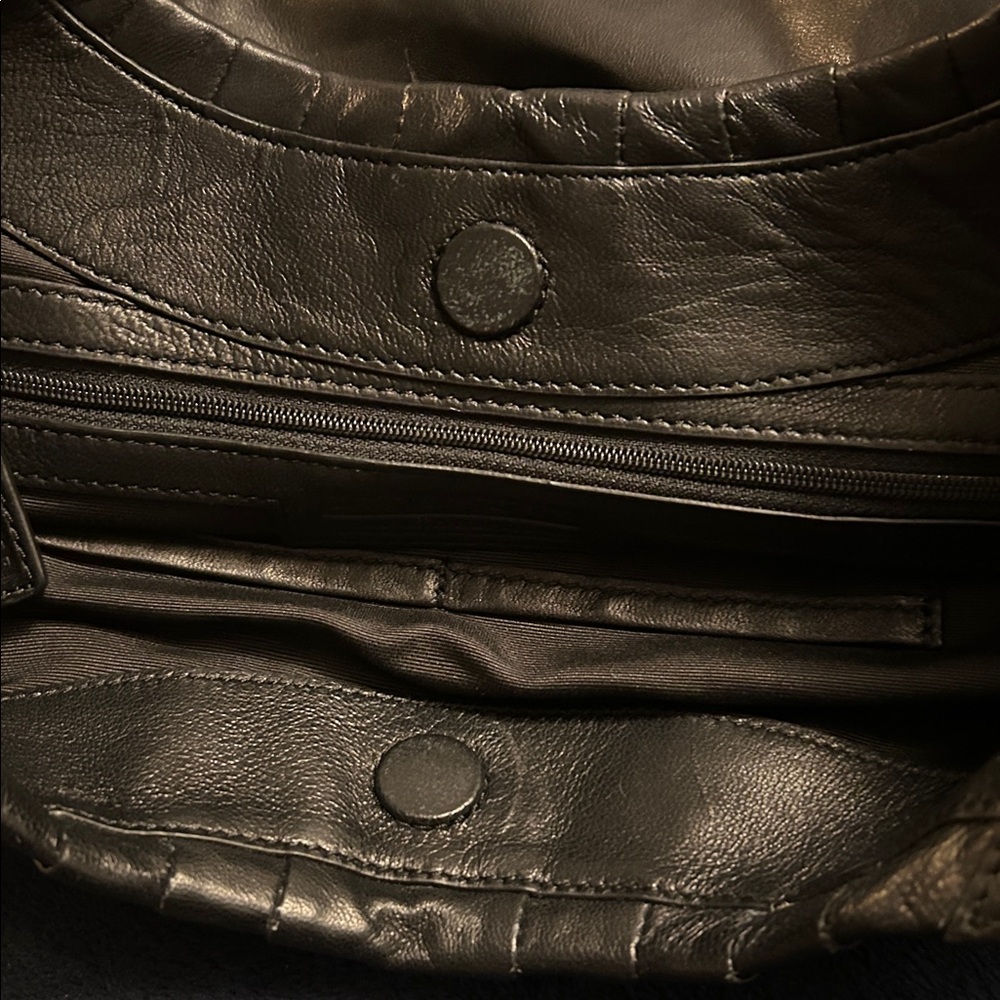 Levenger Black Leather Shoulder Bag with Chain-Accent Straps - Picture 6 of 8